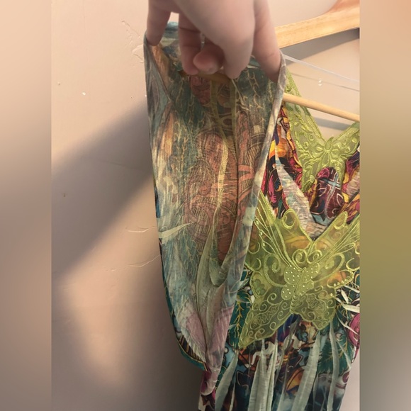 One World Y2K Multi Colored Abstract Butterfly V-Neck Top Size S - Picture 3 of 9